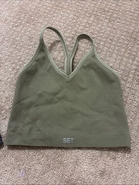 SET Active Olive Green Ribbed V-Neck Sports Bralette